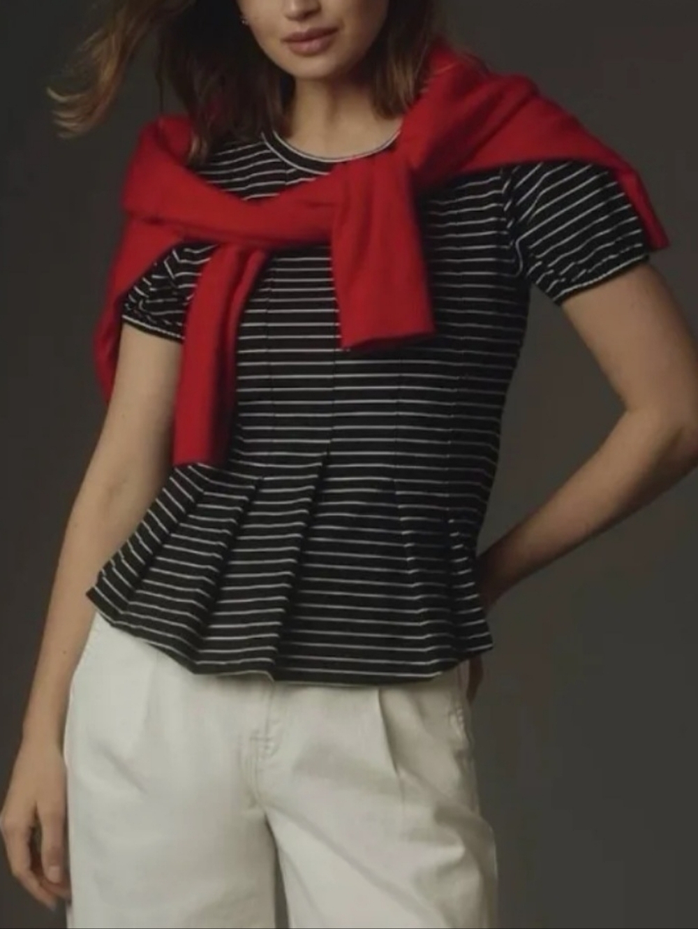 Maeve Anthropologie Striped Corset Peplum Top Black White - Size XS